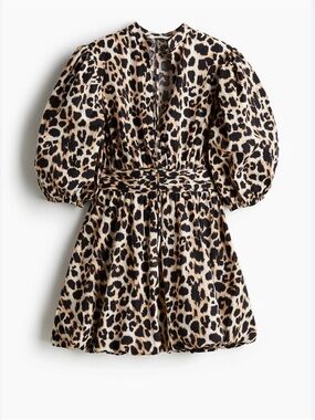H&M Leopard Print Puff Sleeve Bubble Hem Dress Size S